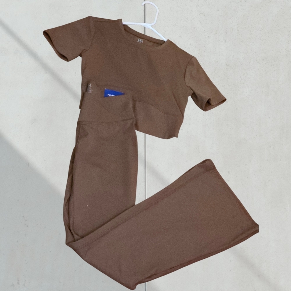 JoyLab NWT Brown Matching Activewear Set XS Flare Leggings & Cropped Top